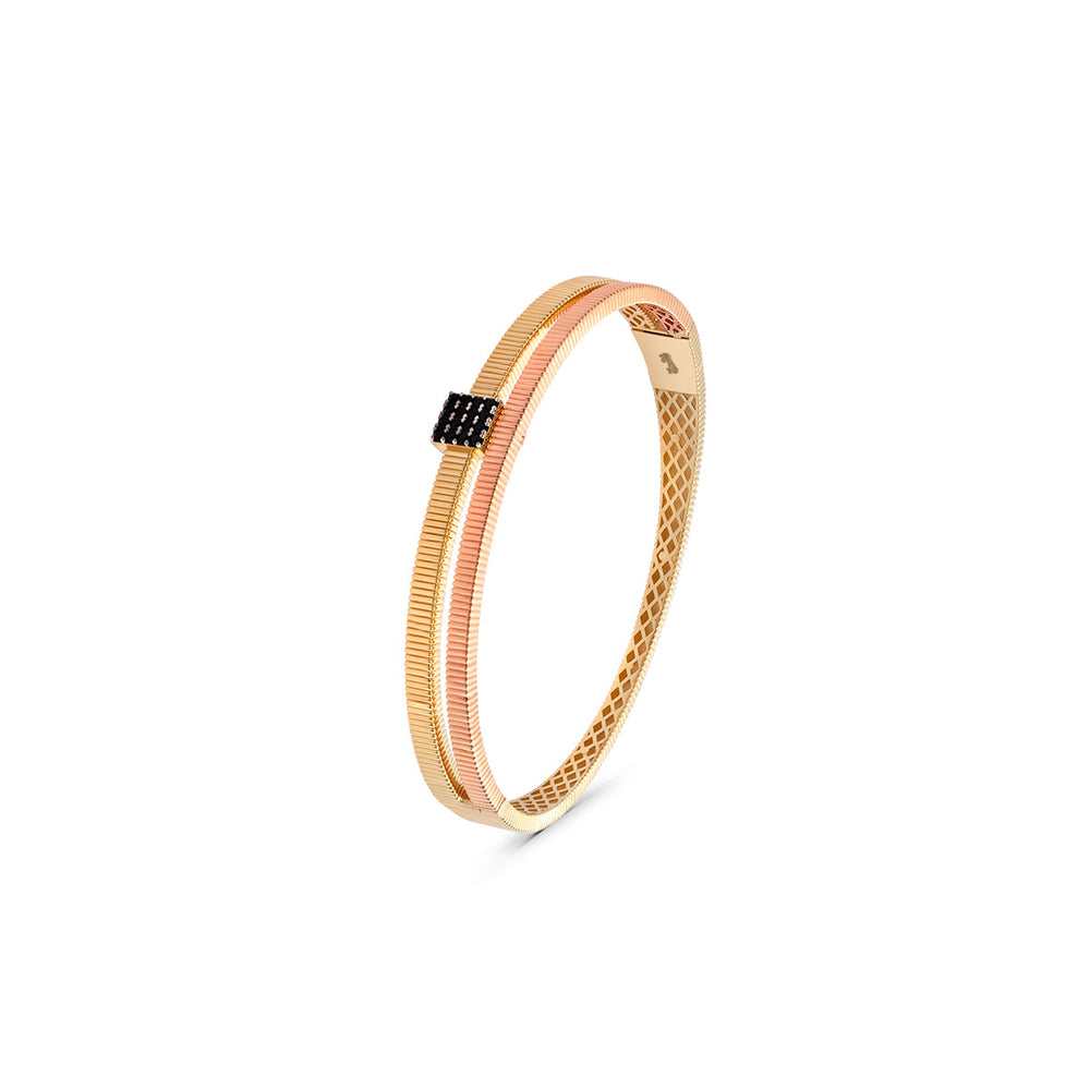 Yellow and Rose Gold Bangle with Black Enamel