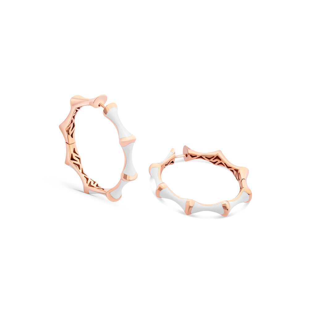 White Enamel and Rose Gold Hoop Earrings