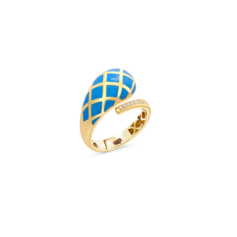 Blue Enamel Yellow Gold Open Ring