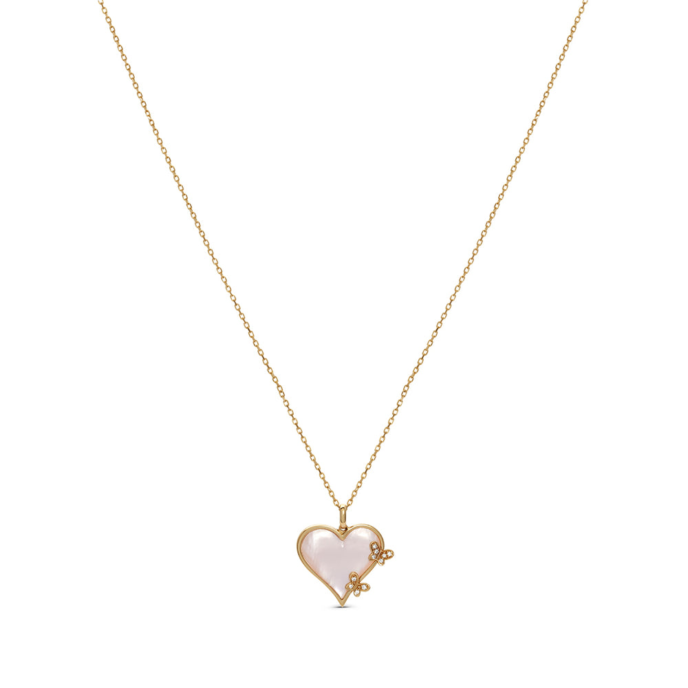 Rose Gold Necklace with Heart Shaped Pendant & Small Butterflies