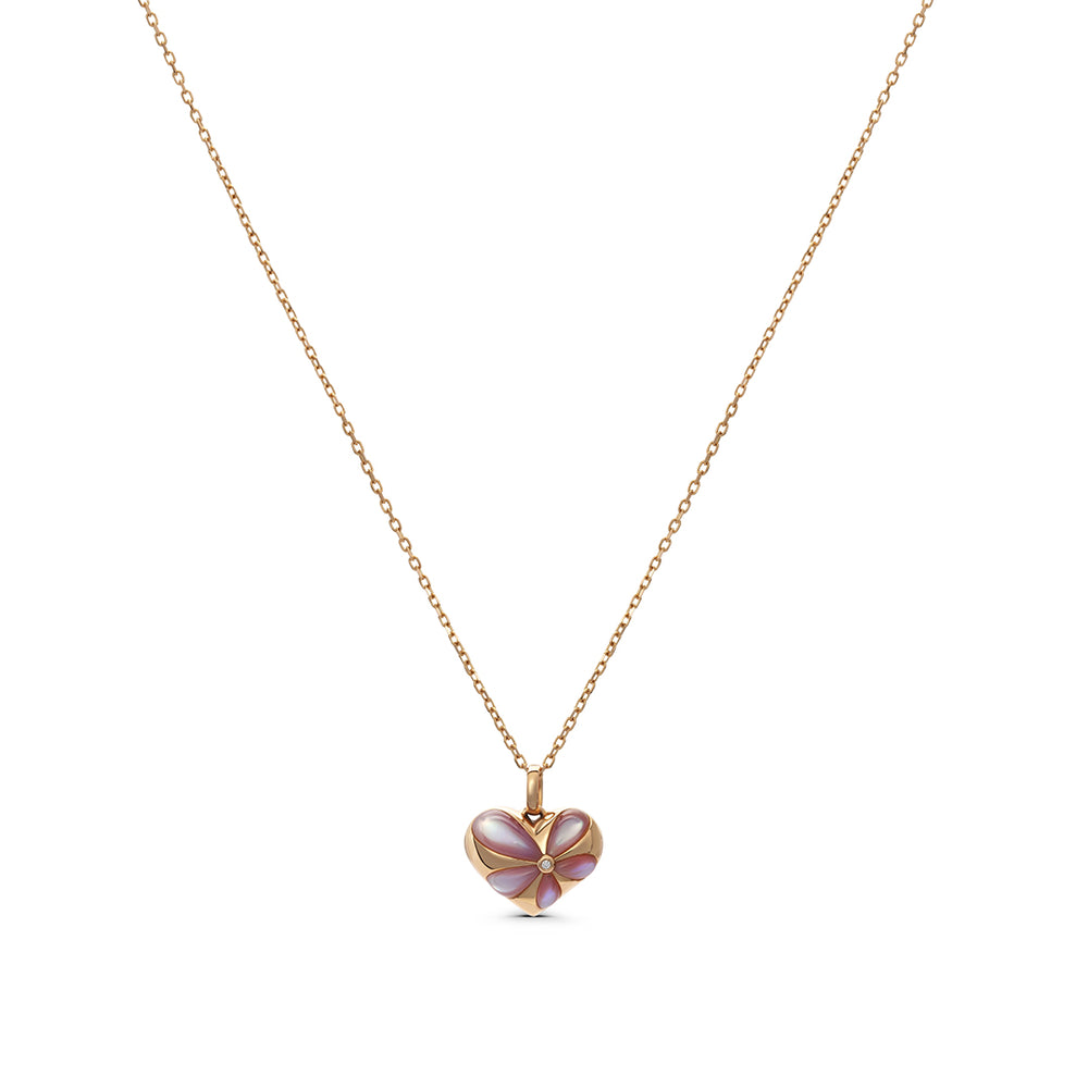 Necklace with Heart Shaped Pendant & Flower