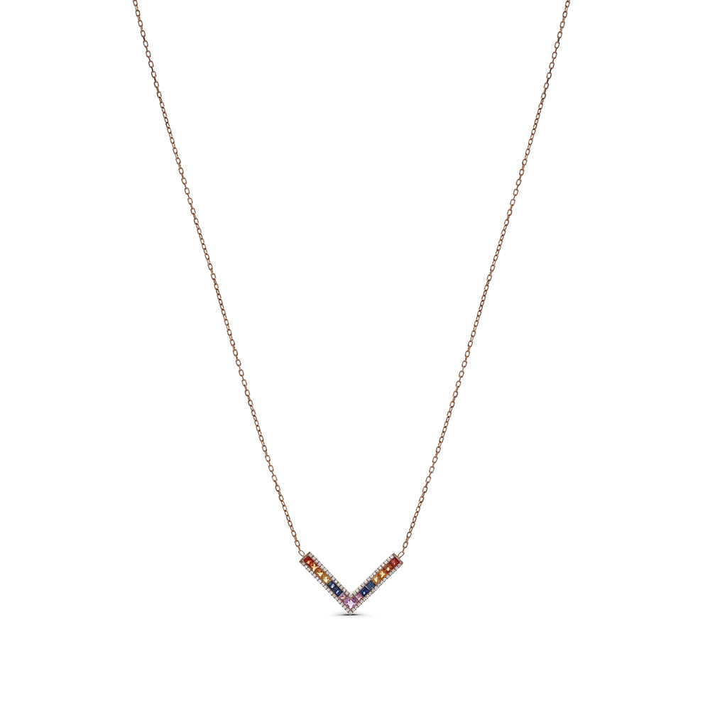 Rose Gold Necklace with Multicolored Pendant