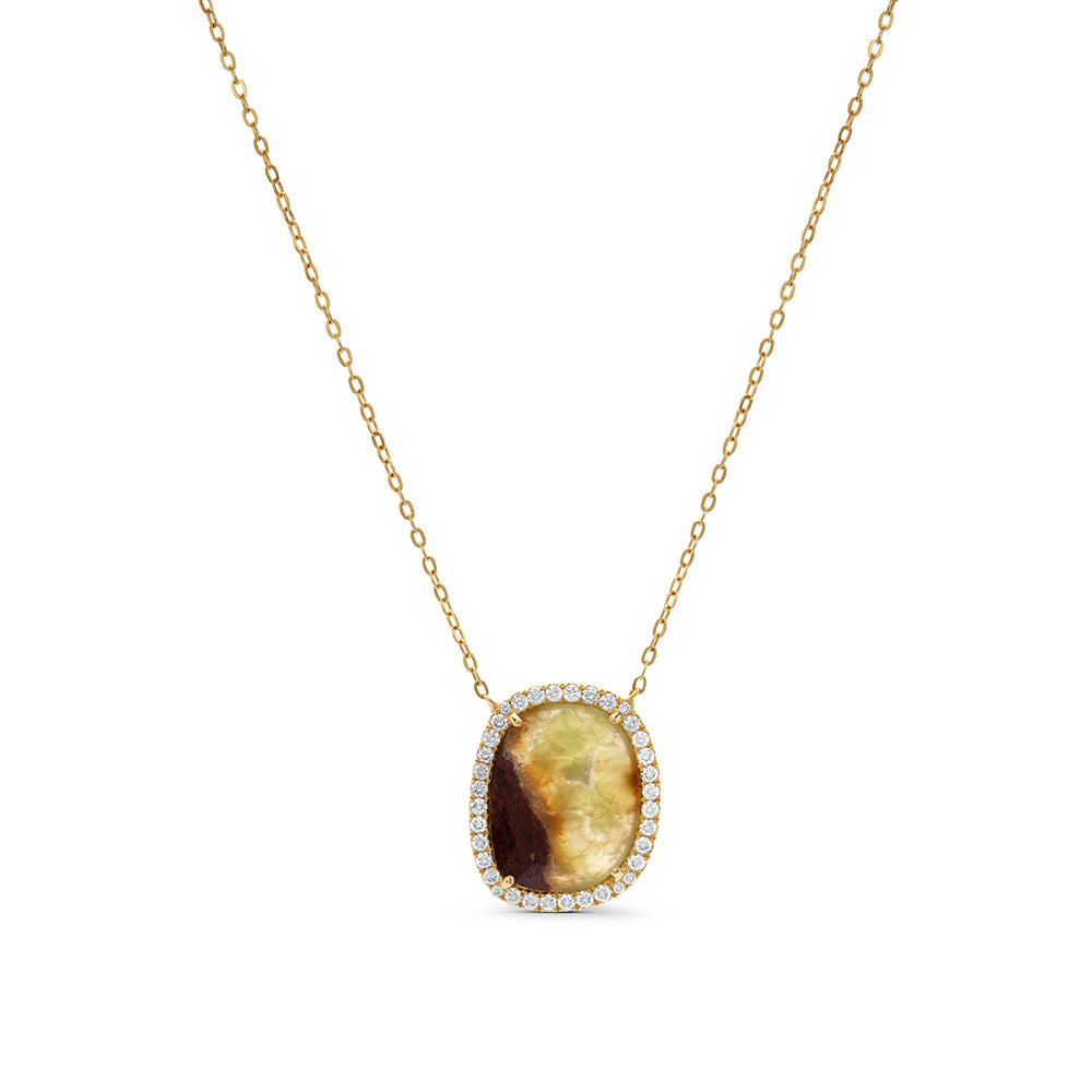 Olive Opal Necklace with Diamonds
