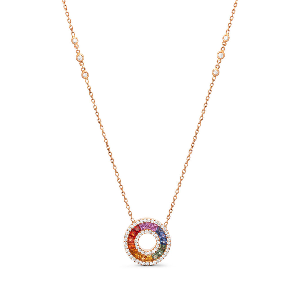 Diamond Rainbow Halo Eternity Circle Pendant