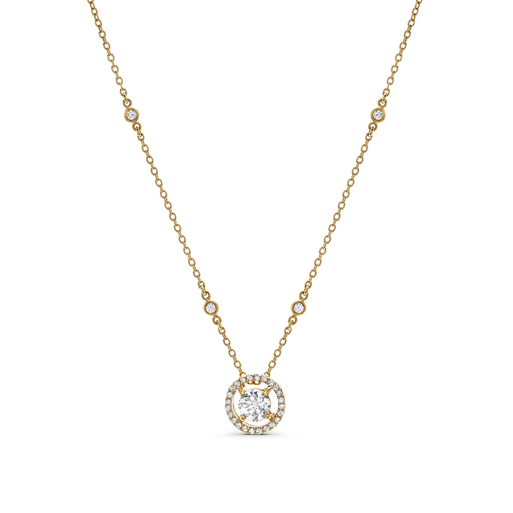 Diamond Halo Necklace in Gold