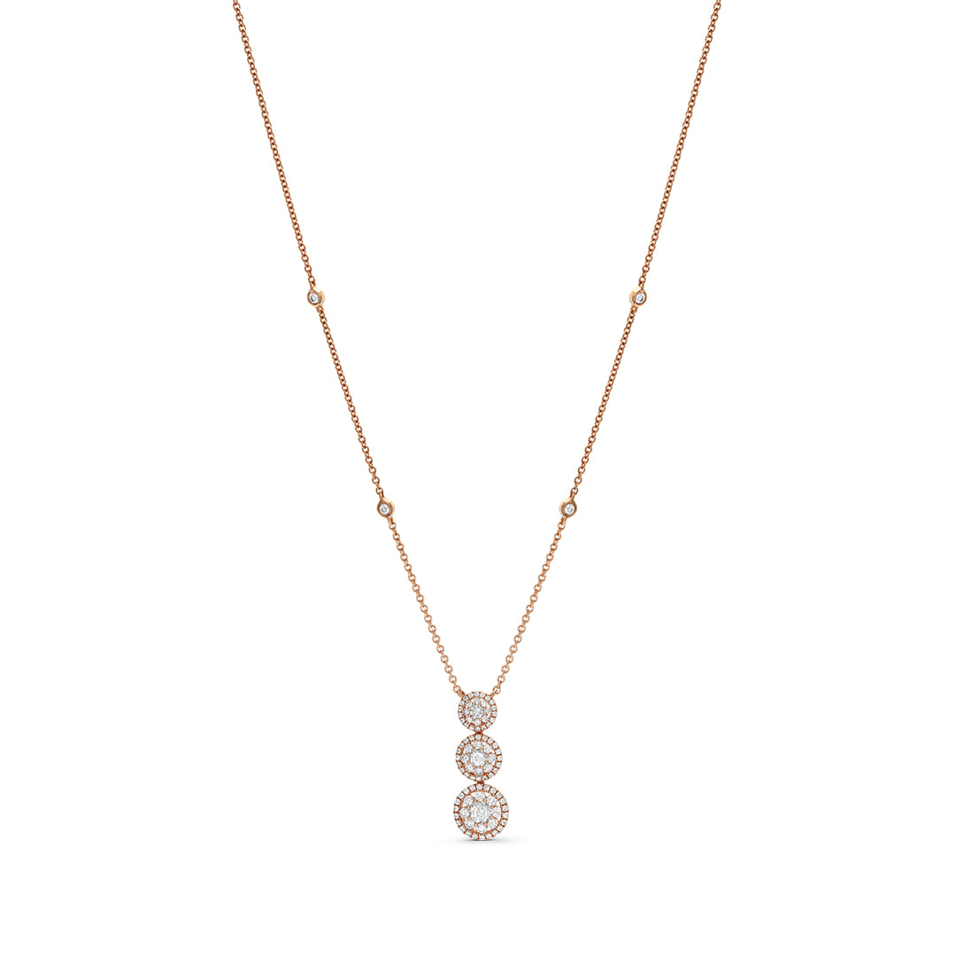 Triple Cluster Diamond Pendant Necklace