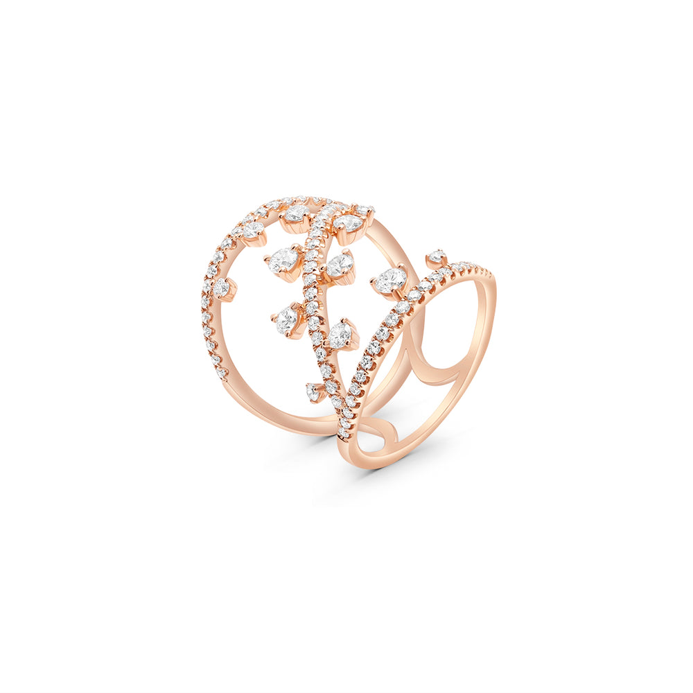 Intertwined Branched Ring in Rose Gold and Diamond