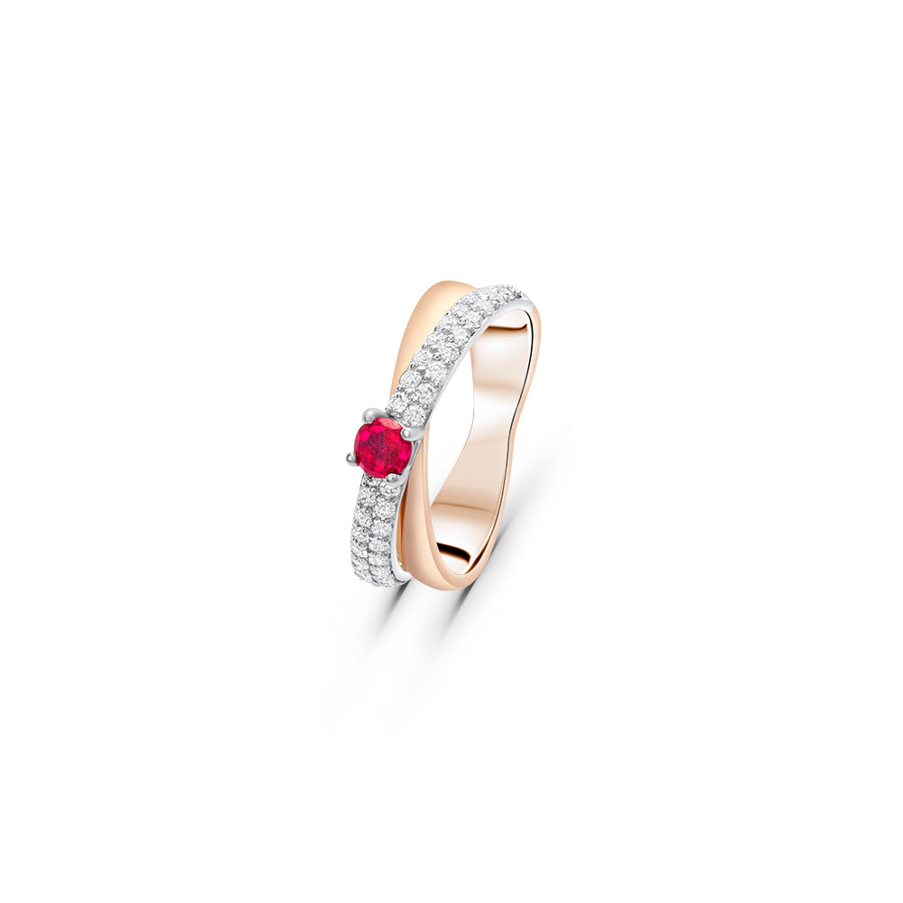 Twisted Double Band with Diamonds and Ruby