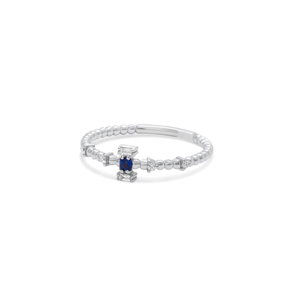 White Gold Band with Diamonds and Sapphire