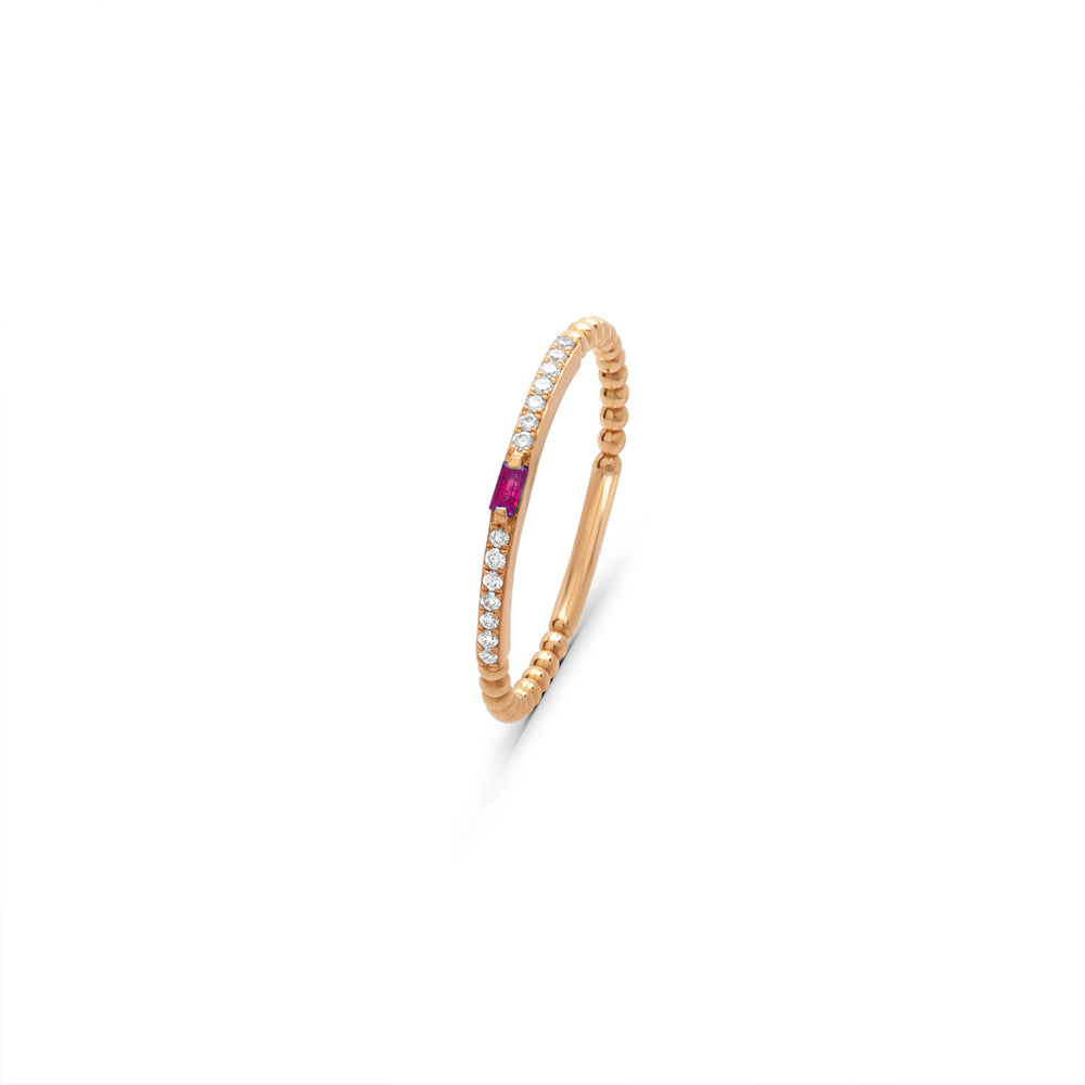 Baguette Ruby Ring with Diamonds in Rose Gold