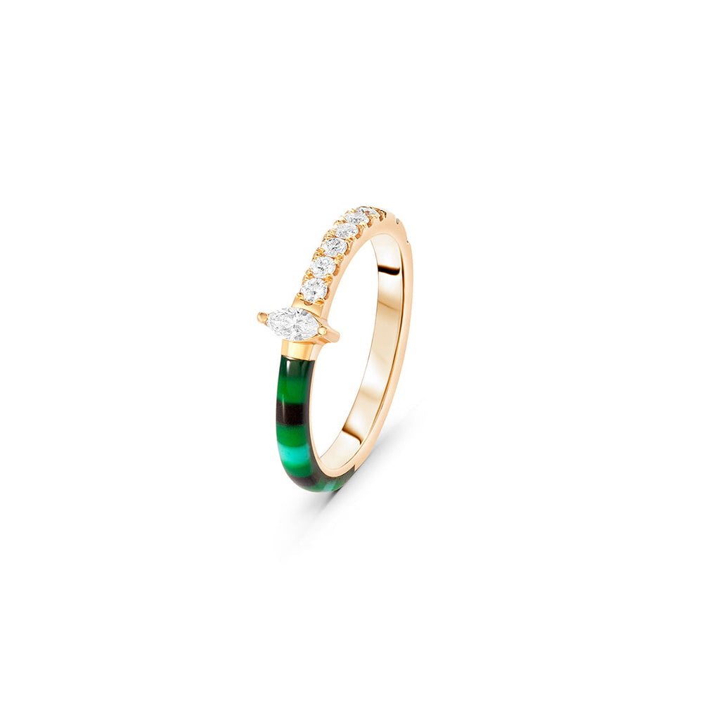 Green Enamel Diamond Ring