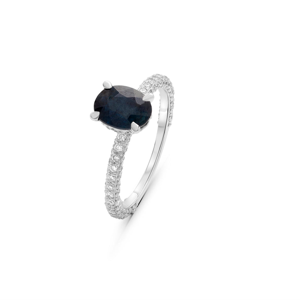 Pave band with Sapphire Center Stone