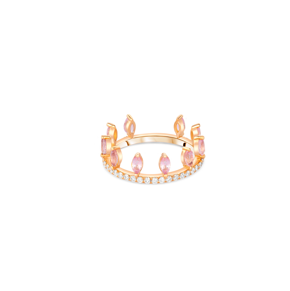 Dainty Diamond Pink Sapphire Crown Ring