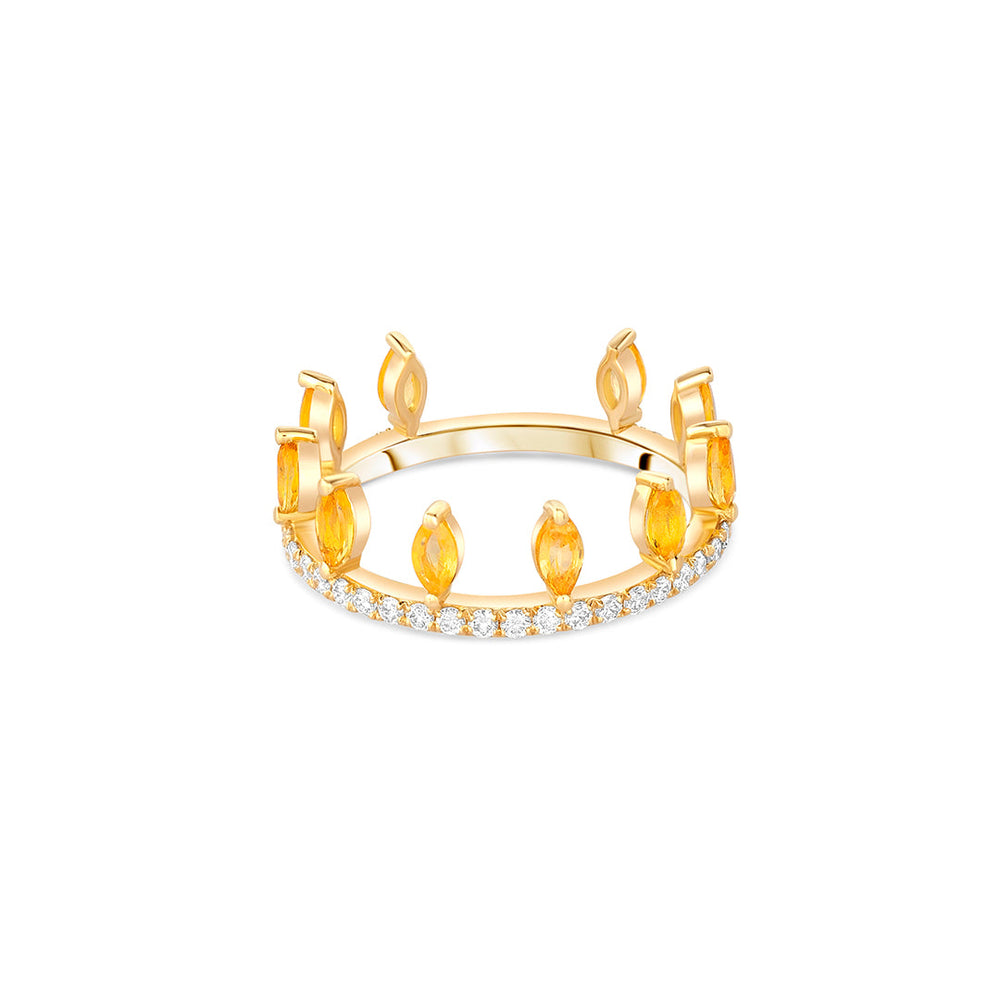 Dainty Diamond Citrine Crown Ring