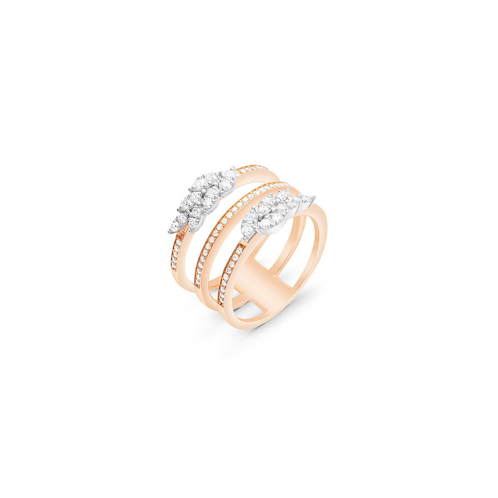 Three-Row Diamond Ring in 18k Rose Gold