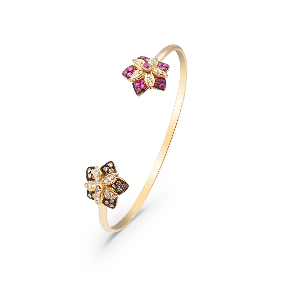 Our Iconic Floral Duo Bangle in Ruby and Brown Diamonds