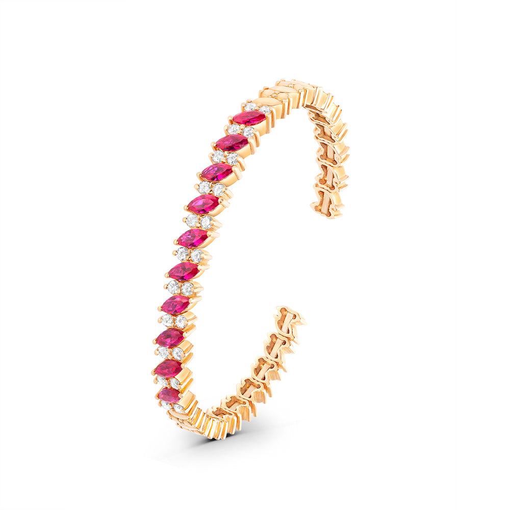 Bangle with Marquise-Shaped Rubies and White Diamonds