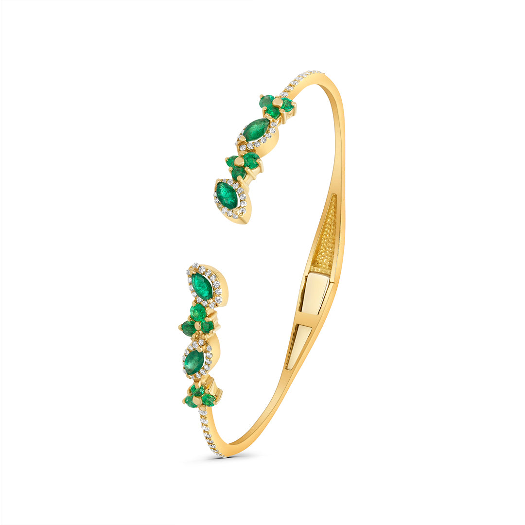 Emerald and White Diamond Open Bangle