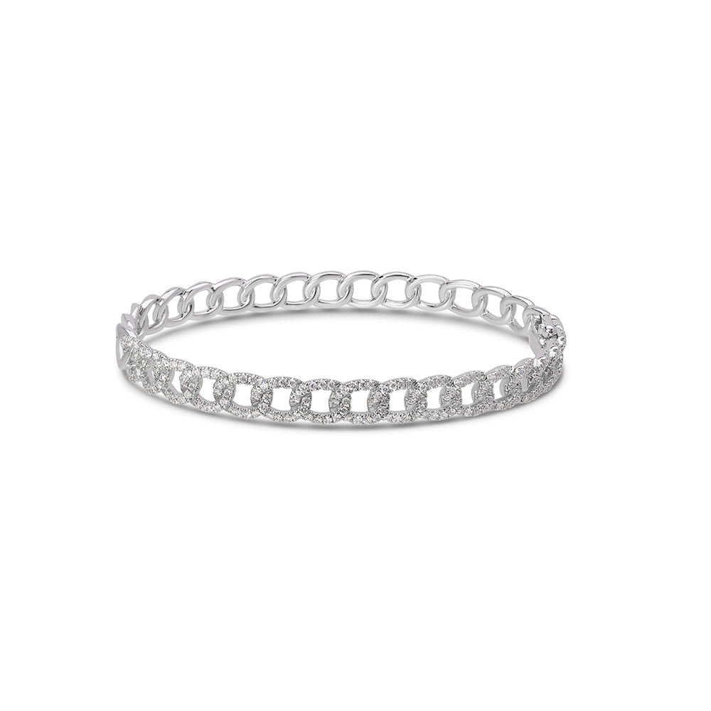 Solid-Chain Bangle in White Diamonds