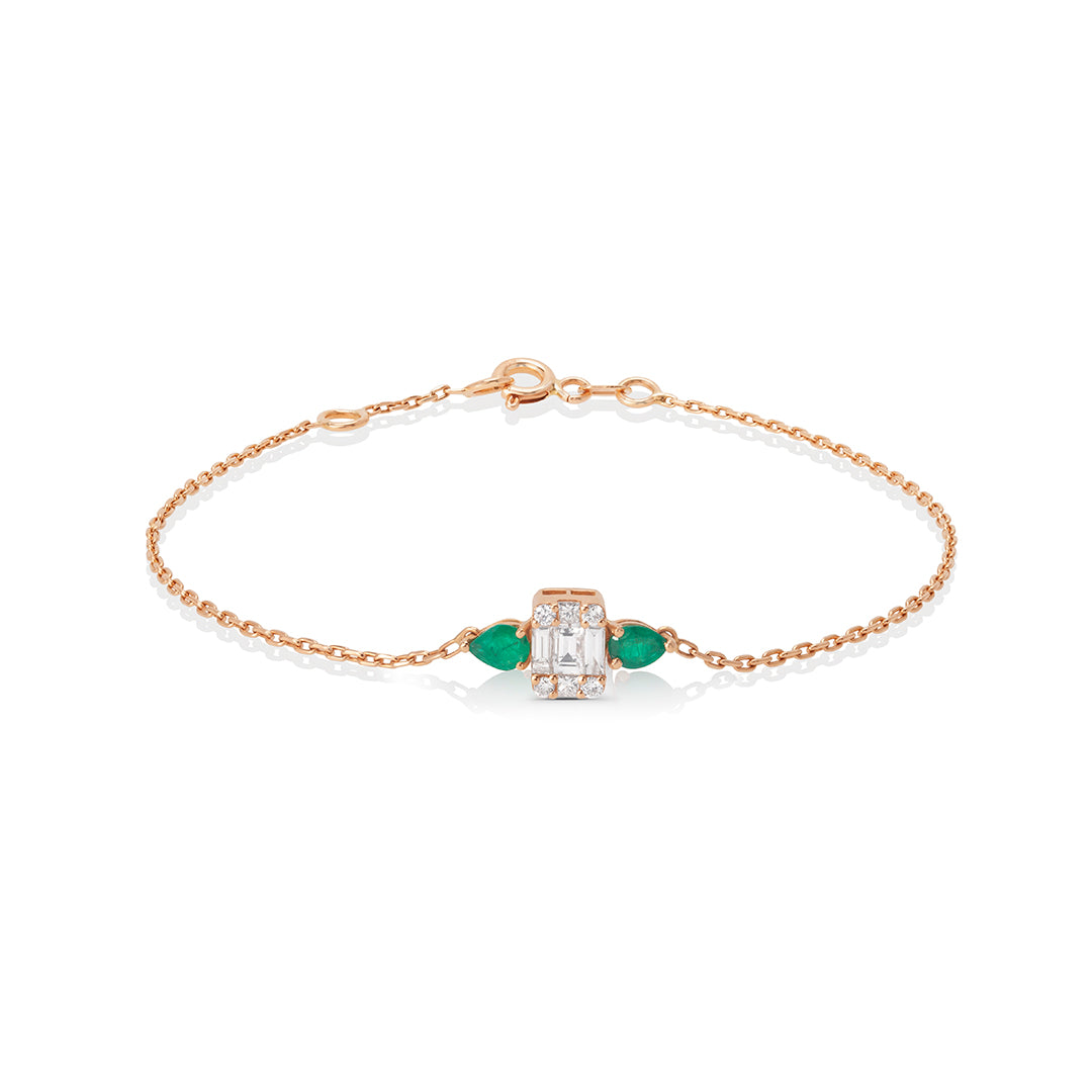 
                  
                    Square Diamond Bracelet with Emerald Side Stones
                  
                