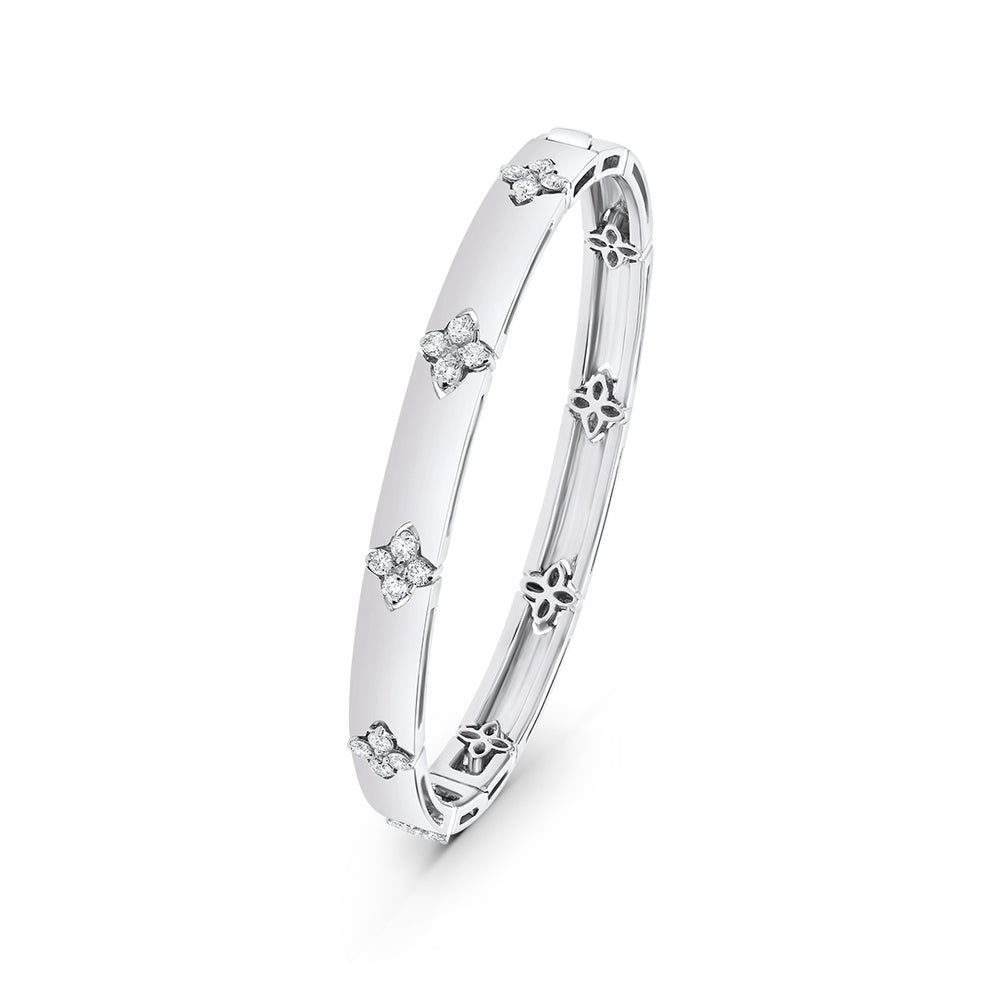 Solid Bangle with White Diamond Clusters
