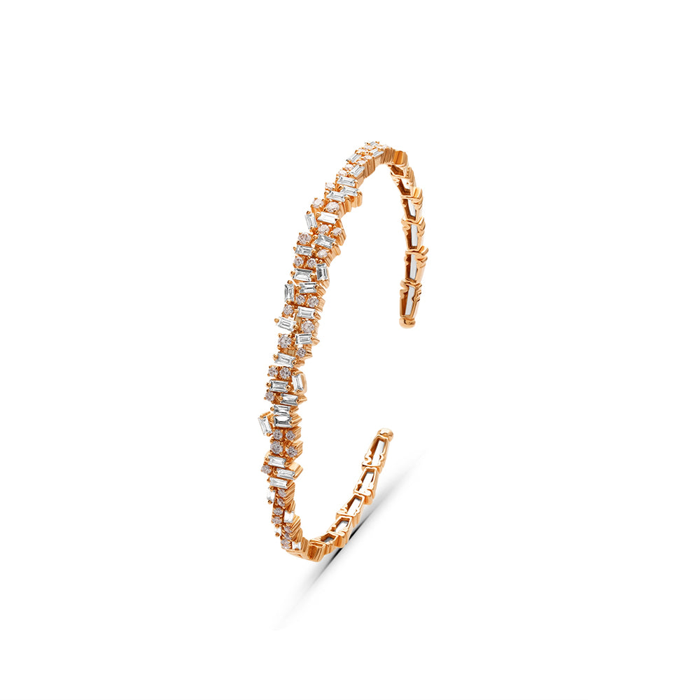 Scattered Bangle with Round and Baguette Diamonds