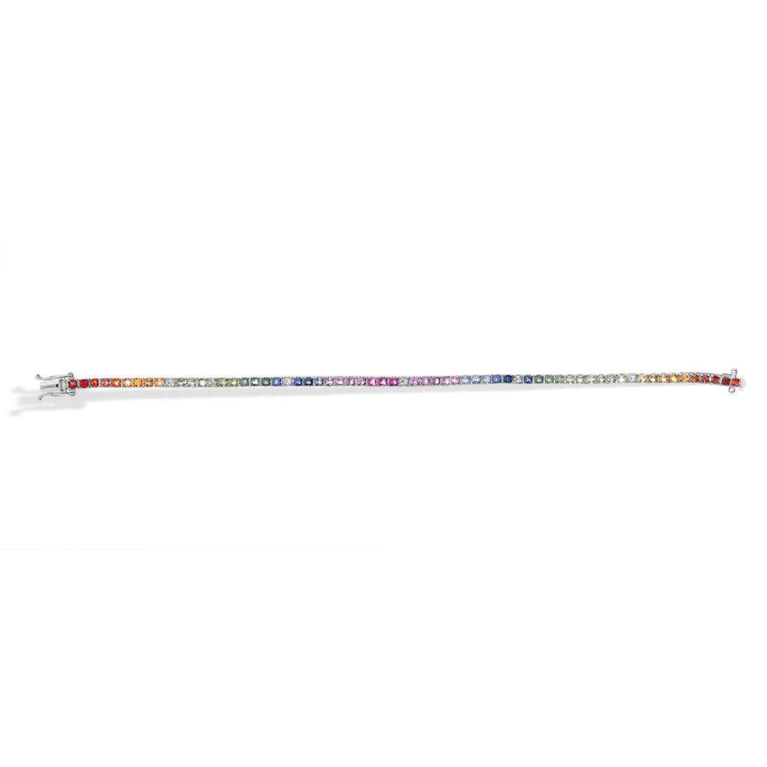 
                  
                    Rainbow Tennis Bracelet in Colored Sapphires an White Diamonds
                  
                