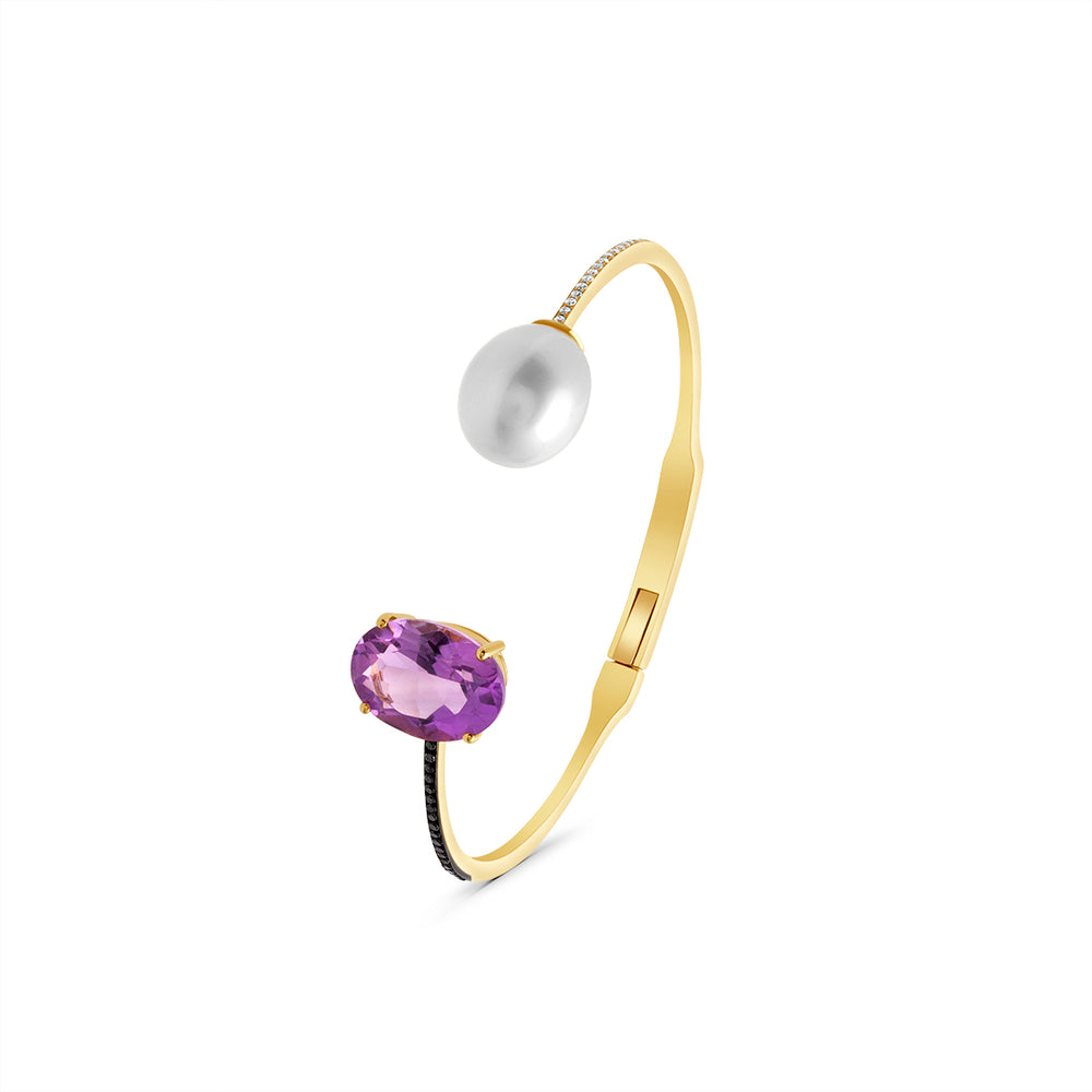 Open Bangle in Pearls and Amethyst