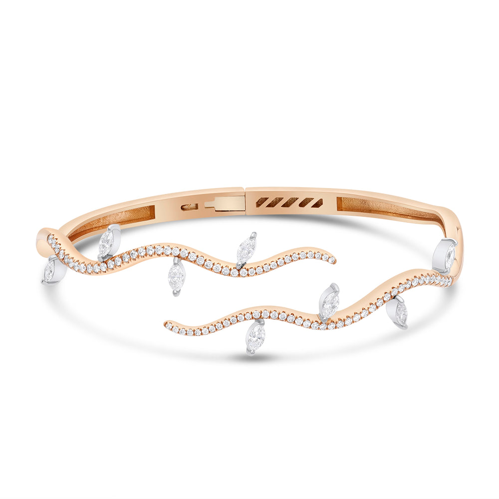 Open Curved Bangle in Rose Gold & White Diamond