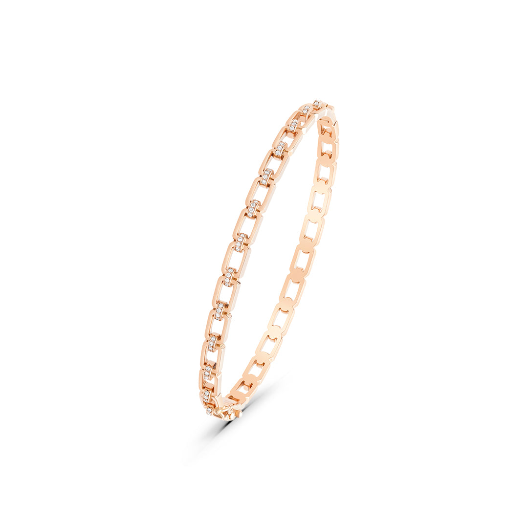 Squared Link White Diamond & Rose Gold Bangle