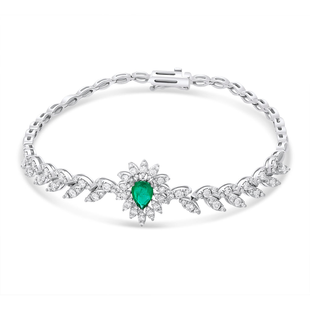 Loose Bracelet with a Pear-Shaped Emerald Stone Center (Set Available)