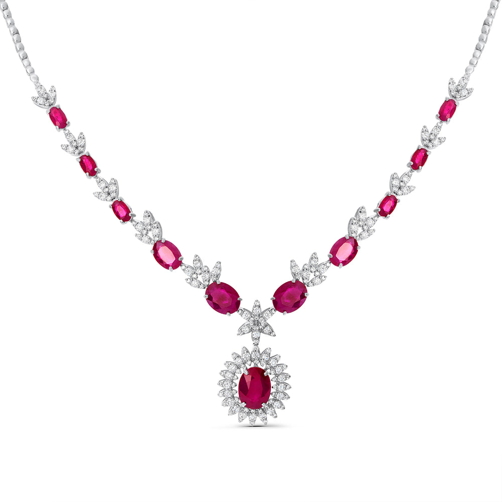 Ruby & White Diamond Drop Necklace