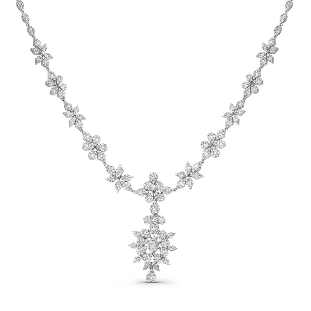 White Diamond Cluster Y Shape Necklace