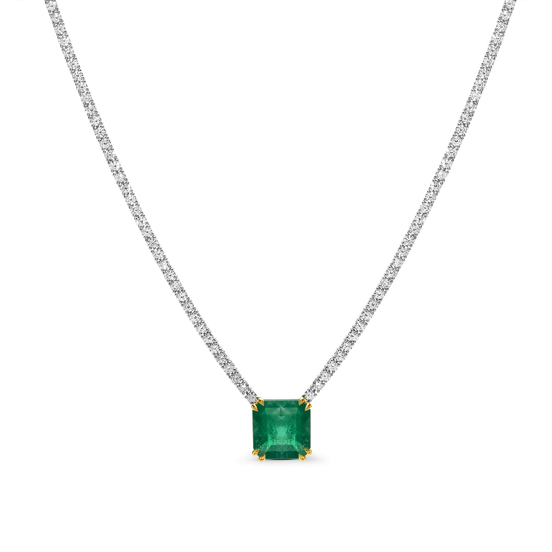 
                  
                    Tennis Necklace with a Square-shaped Emerald Stone
                  
                