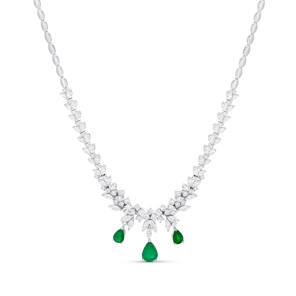 Fancy-Cut Diamond Necklace with Pear-Shaped Emeralds