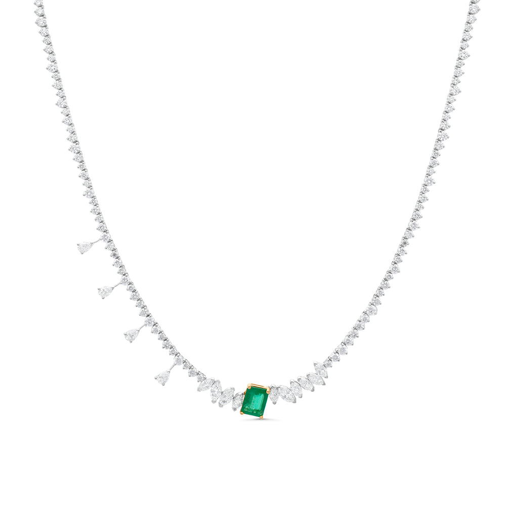 Elegant White Diamond & Emerald Necklace