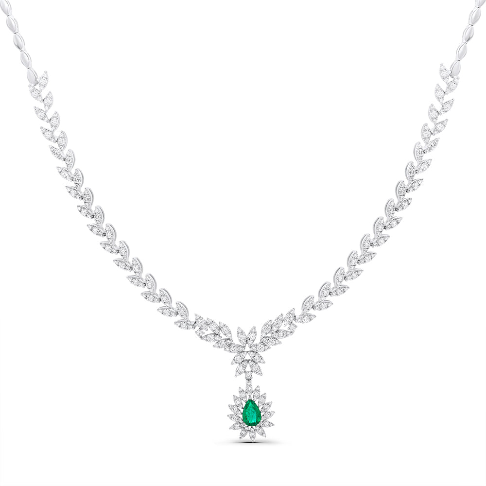 Drop Necklace with Pear-Shaped Emerald Stones (Set Available)