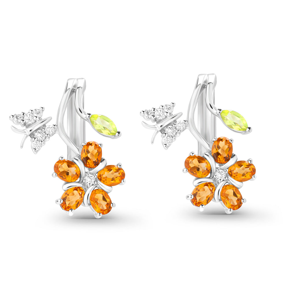Floral Earring with Citrine and Peridot