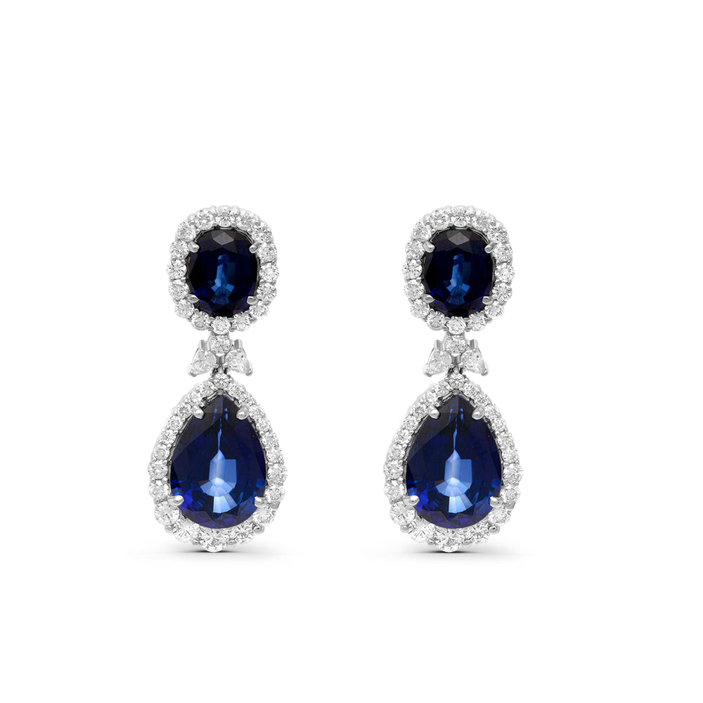 Blue Topaz White Diamond Halo Earrings
