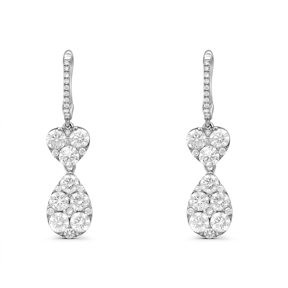 Dangling Heart and Pear Shaped Earrings in Invisible Setting