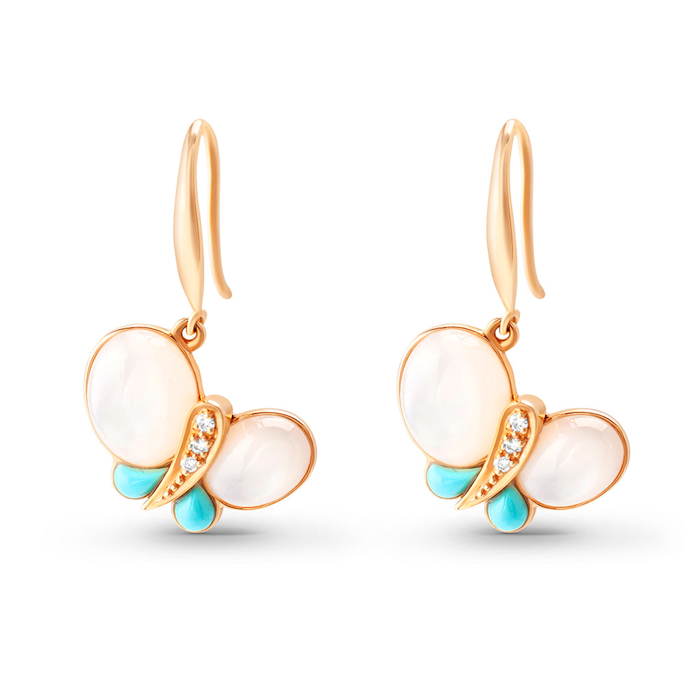 Butterfly Dangling Earrings with Mother of Pearl and Turquoise