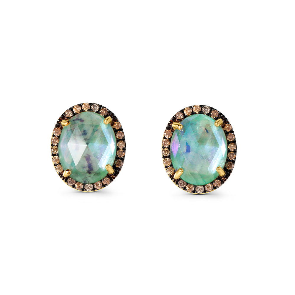 Oval Earrings in Blue Topaz and Quartz