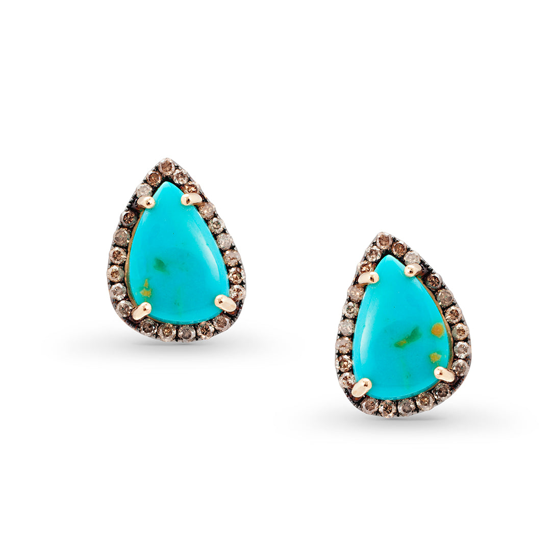 
                  
                    Teardrop Natural Turquoise Studs with Brown Diamonds
                  
                