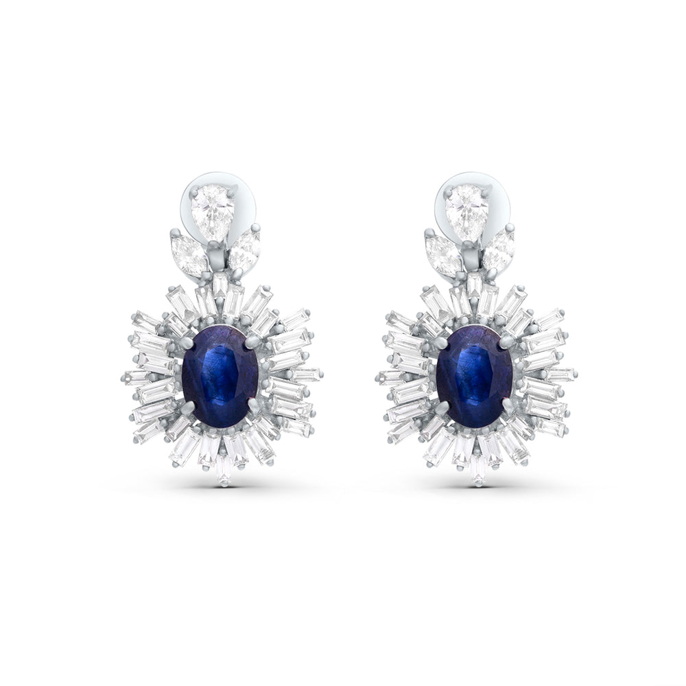 Earrings in Oval-Shaped Sapphires and Baguette Diamonds