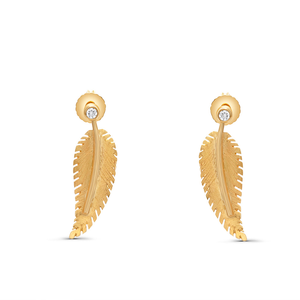 Feather Earring with White Diamonds