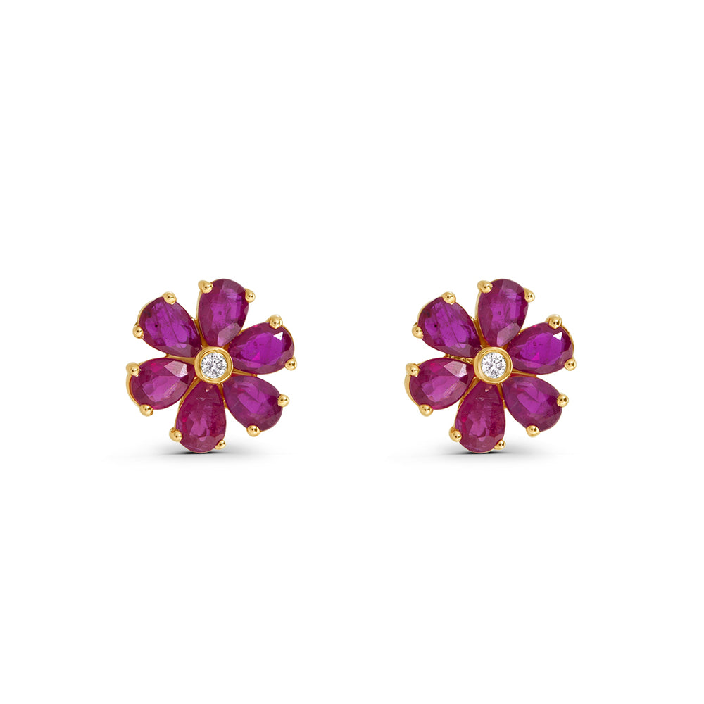 Dainty Flower Earrings in Ruby