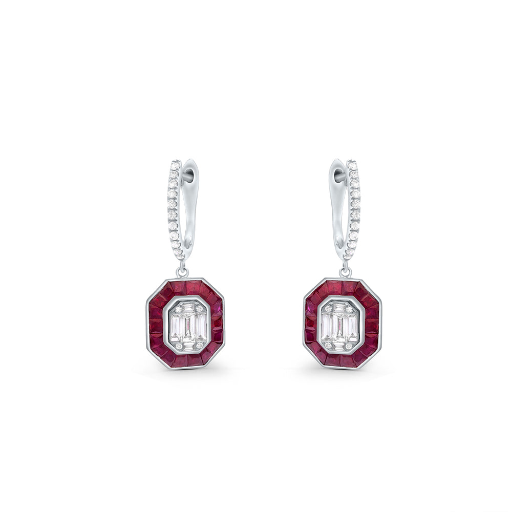 
                  
                    Geometric Ruby Earrings with White Diamonds
                  
                