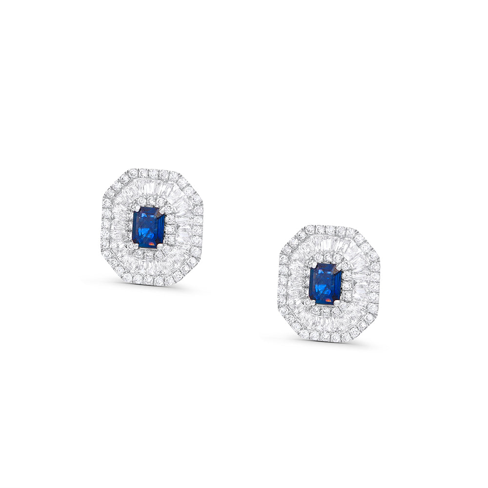Classic Earrings with Baguette Diamonds and Oval Sapphires