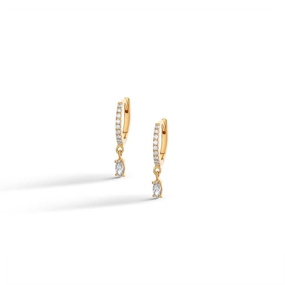 Dainty Drop Hoops with Marquise Diamonds