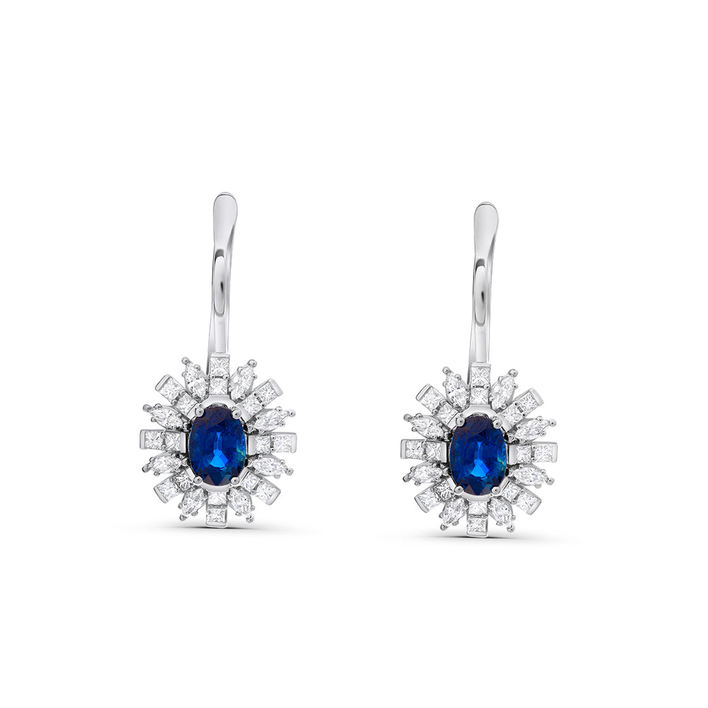 Round Classic Earrings with Sapphires and White Diamonds